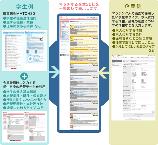 マッチする企業30社を一覧表示します。